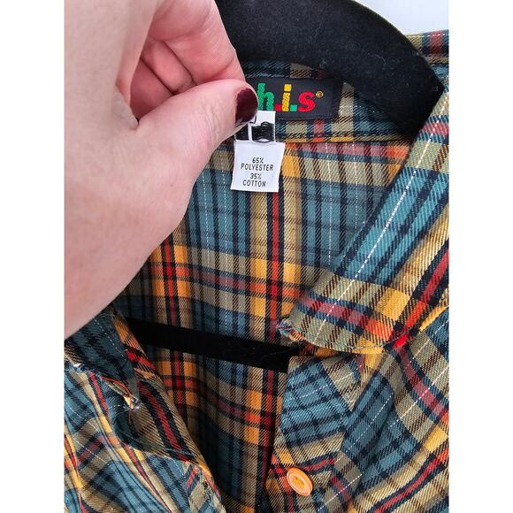 Chic by H.I.S Green Plaid Double Layered Long Sleeve Button-Up Shirt Size L - Picture 5 of 5